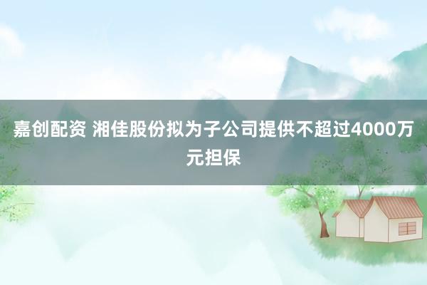 嘉创配资 湘佳股份拟为子公司提供不超过4000万元担保