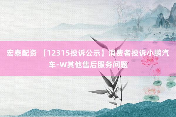 宏泰配资 【12315投诉公示】消费者投诉小鹏汽车-W其他售后服务问题